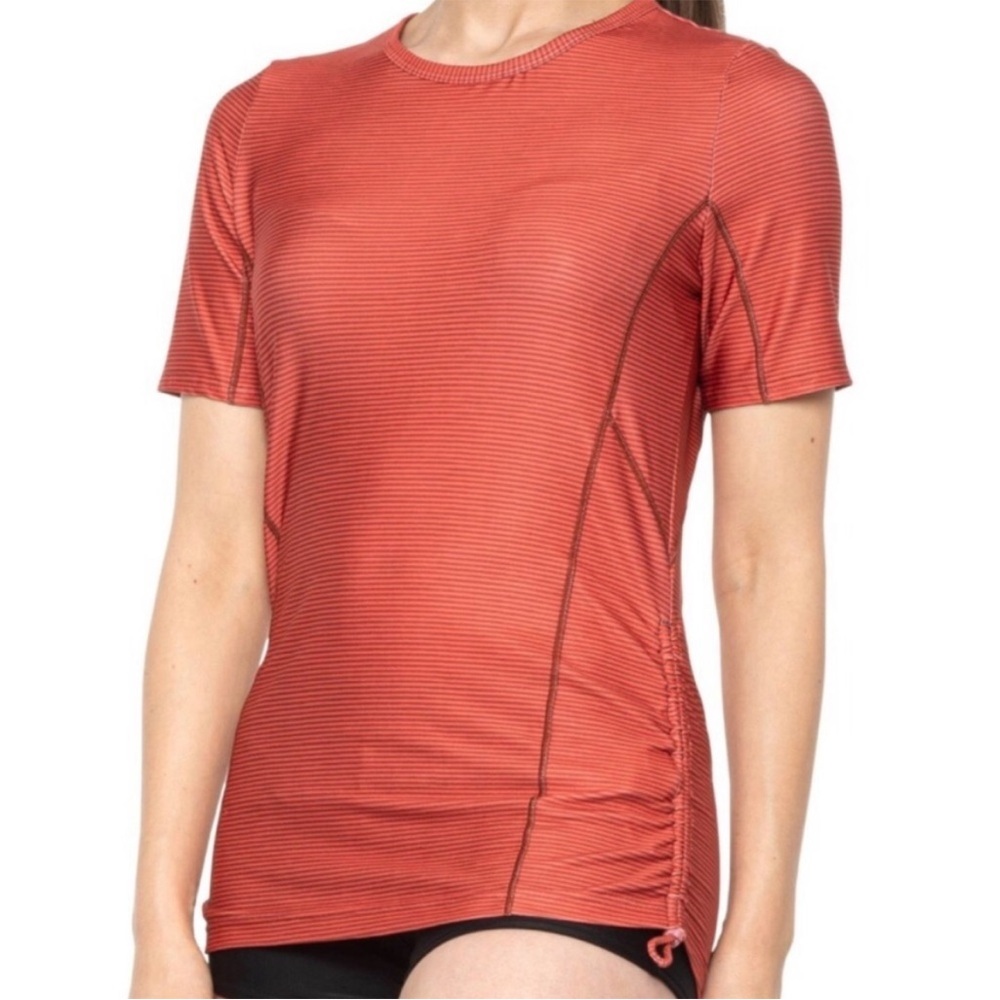 PRANA NWT CATARINA SUN SWIM SHIRT SHORT SLEEVE STRIPE RED ORANGE SMALL
